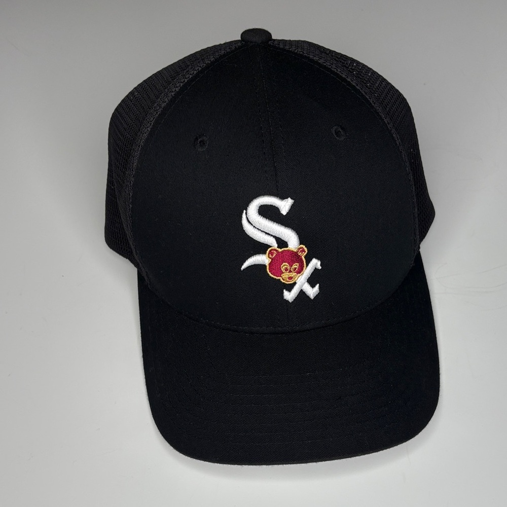 Adjustable Black Baseball Cap w Chicago White Sox & Kayne West Dropout Bear Logo